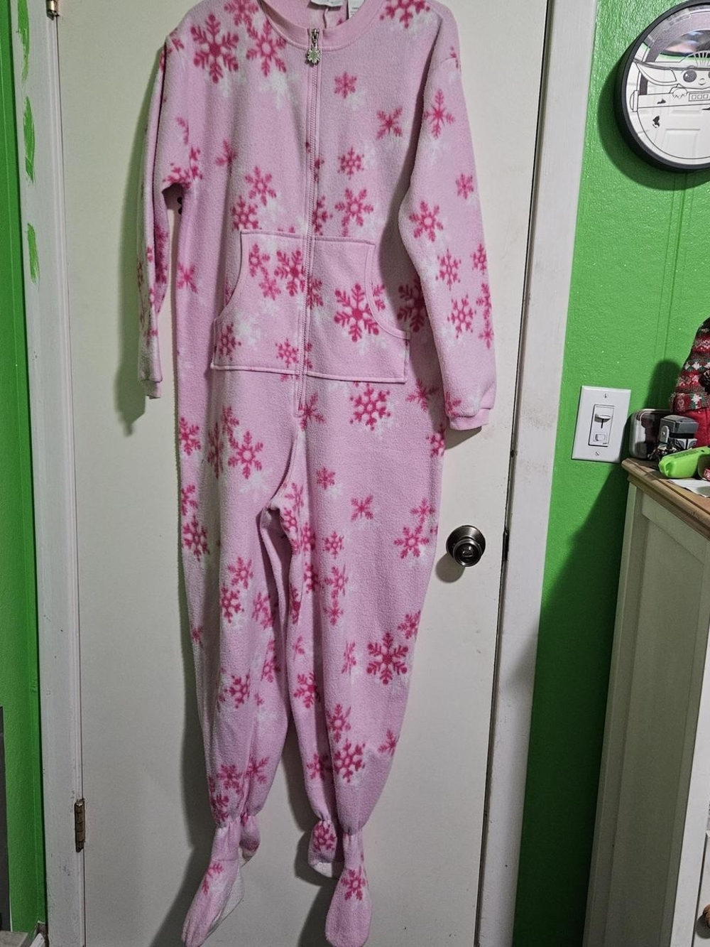 Pink Snowflake Fleece Footed Onesie Pajamas
